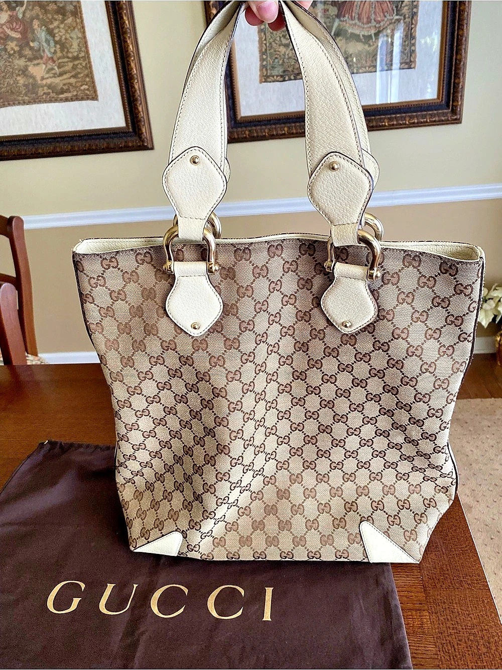 Gucci GG Canvas and Leather Tote Vintage Model 154372 With Dust Bag